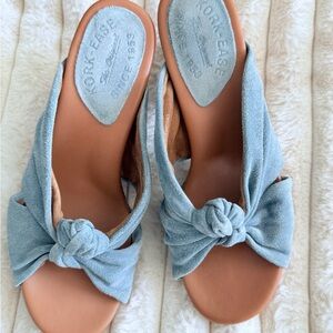 Kork-Ease Blue Suede Mules with Bow